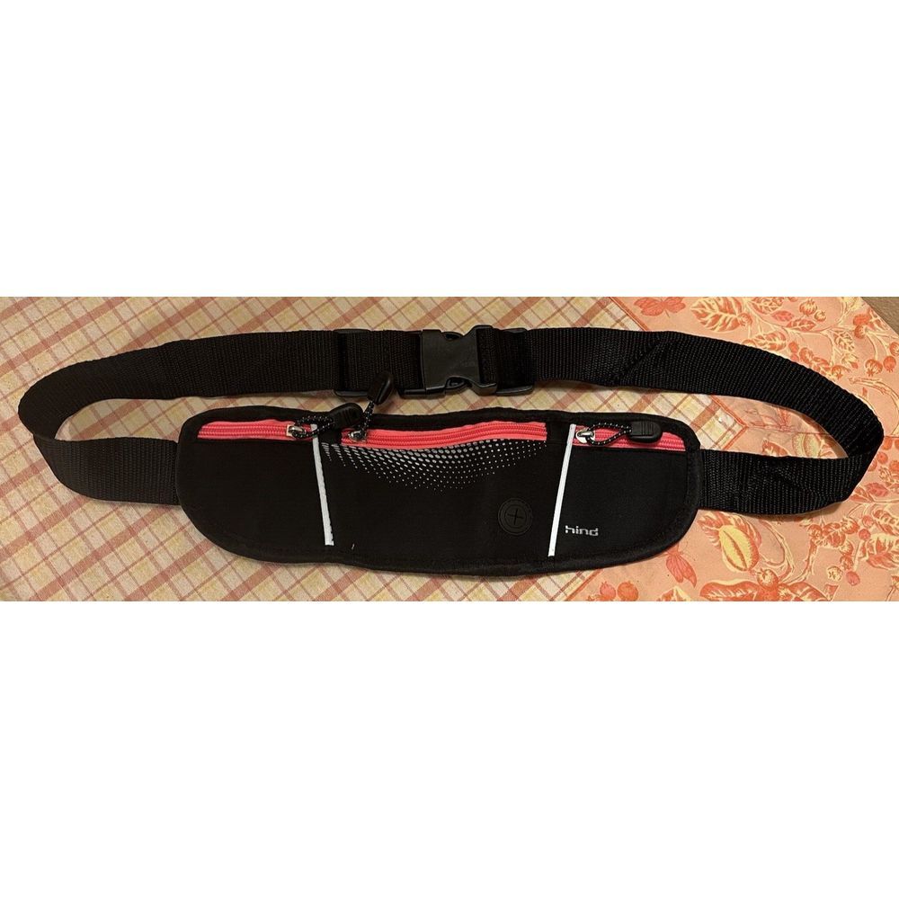 Hind Womens Running Utility Belt Waist Pack Flat‎ Black Pink Adjustable GUC